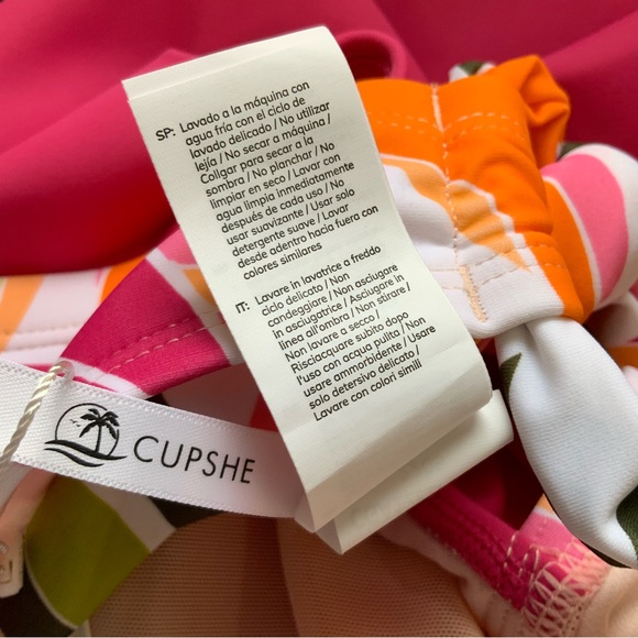 Cupshe One Piece Tie Back Tiny Cutout Swim Suit Hot Pink Tropical Pattern 3X NWT - Picture 6 of 9